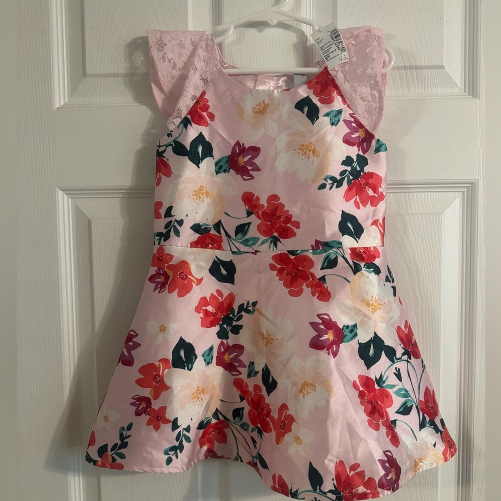 The Childrens Place girls pink floral dress size 5T
